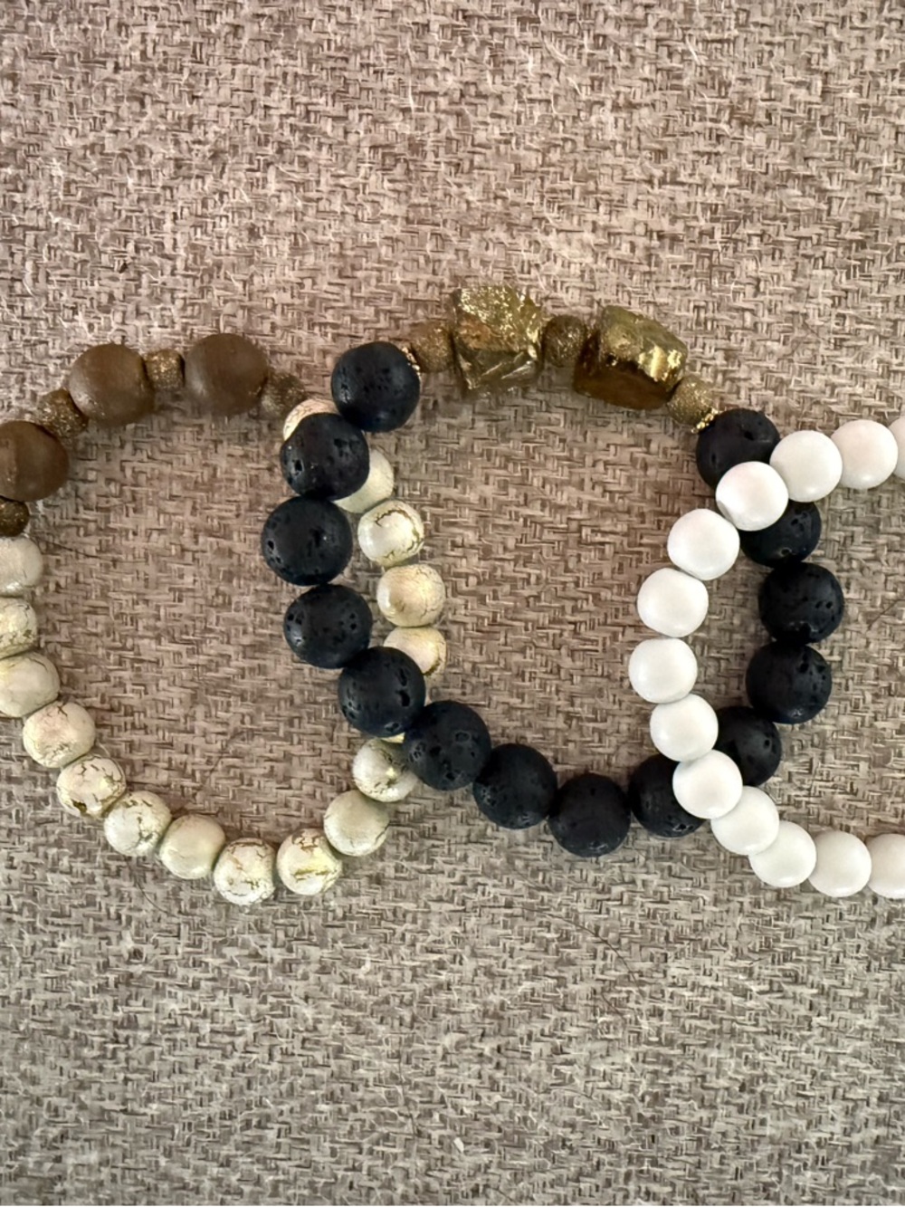 Stackable Beaded Stretch Bracelets - Black, White, Gold